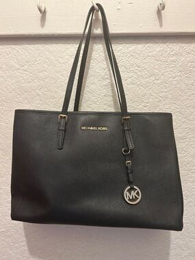 Michael Kors Black Saffiano Tote with Gold Logo Charm